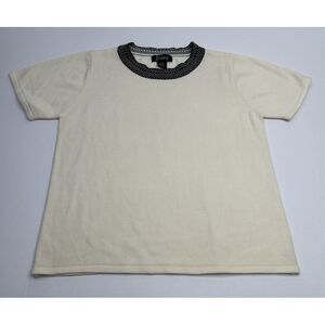 Jenny Yoo Ivory Short Sleeve Top with Black Neck Trim